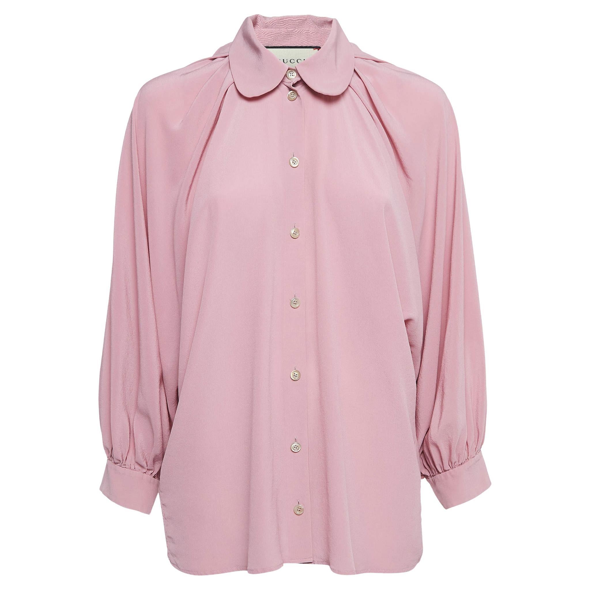 Gucci Pink Silk Button Front Shirt Blouse M For Sale