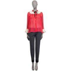 GUCCI pink silk chiffon 2016 TROMPE L'OLEIL SEQUIN COLLAR Blouse Shirt 40 S