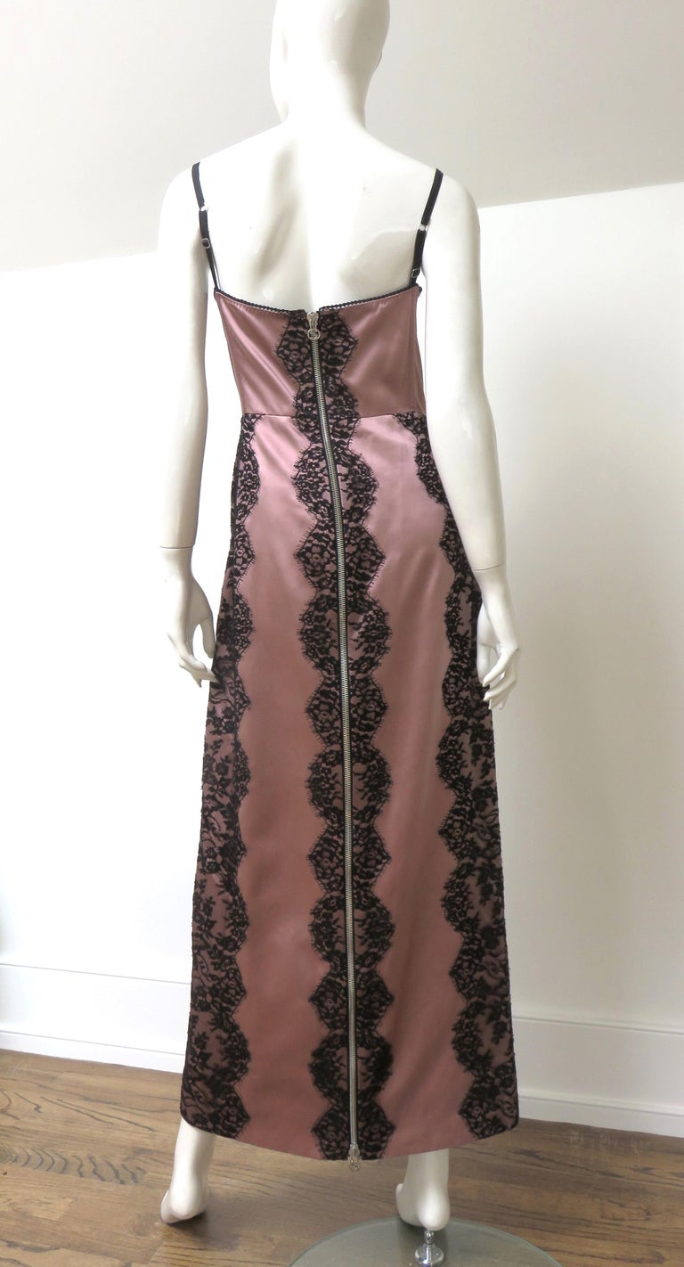 Gucci Pink Silk Corset Dress with Lace Trim