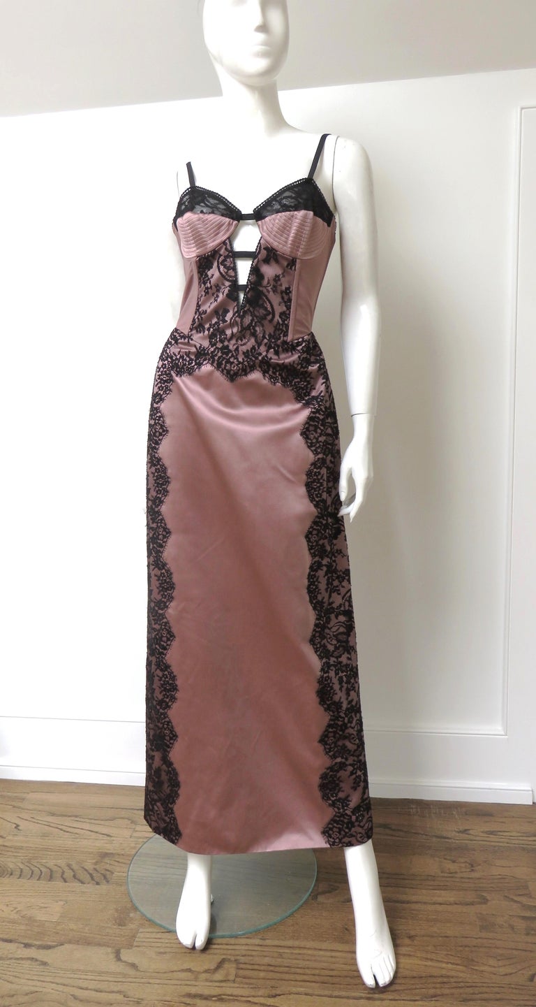 Gucci Pink Silk Corset Dress with Lace Trim