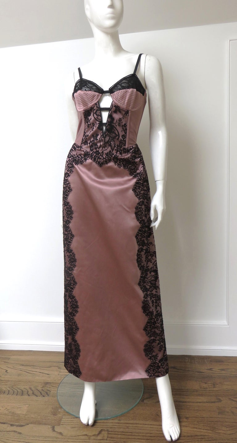 Gucci Pink Silk Corset Dress with Lace Trim