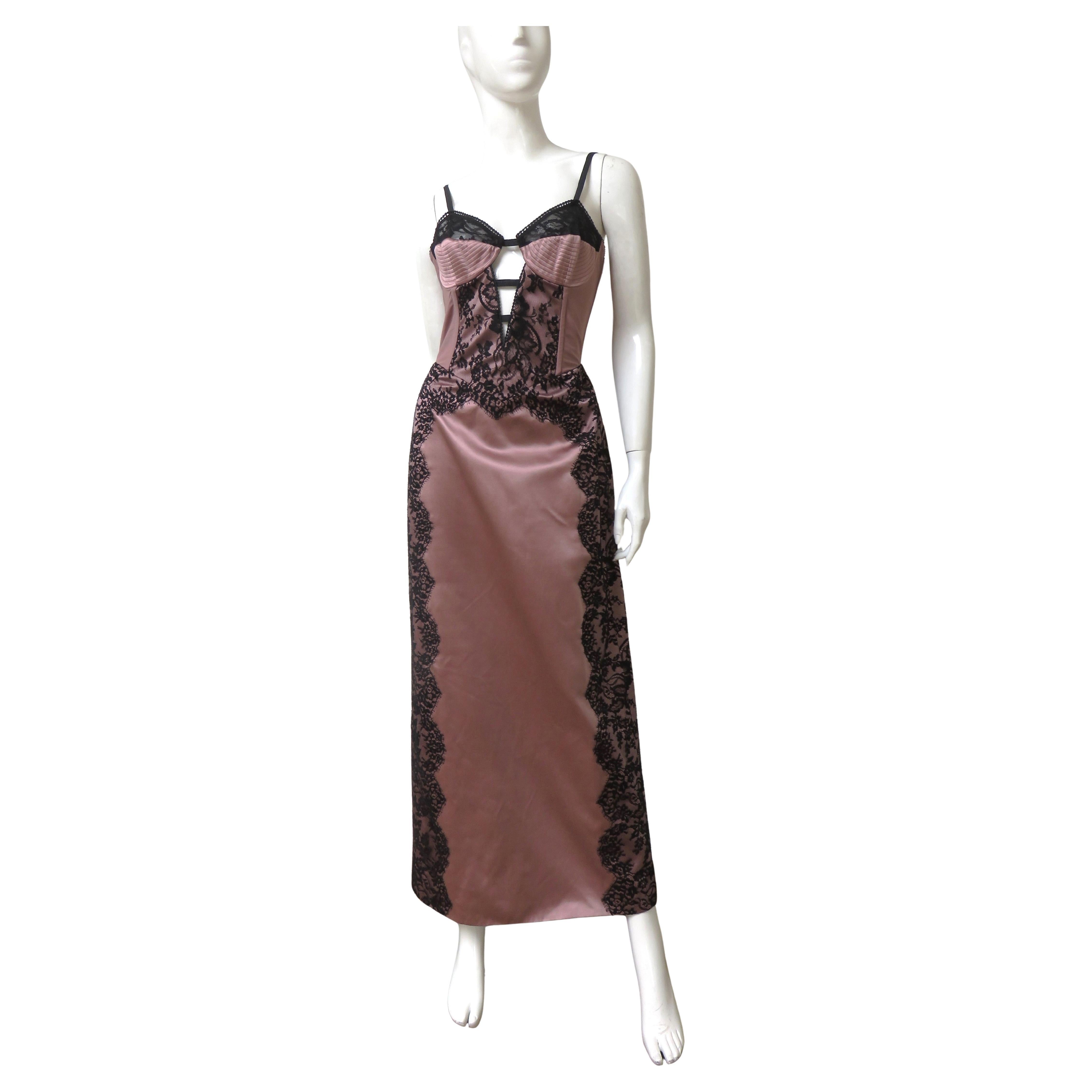 Gucci Pink Silk Corset Dress with Lace Trim