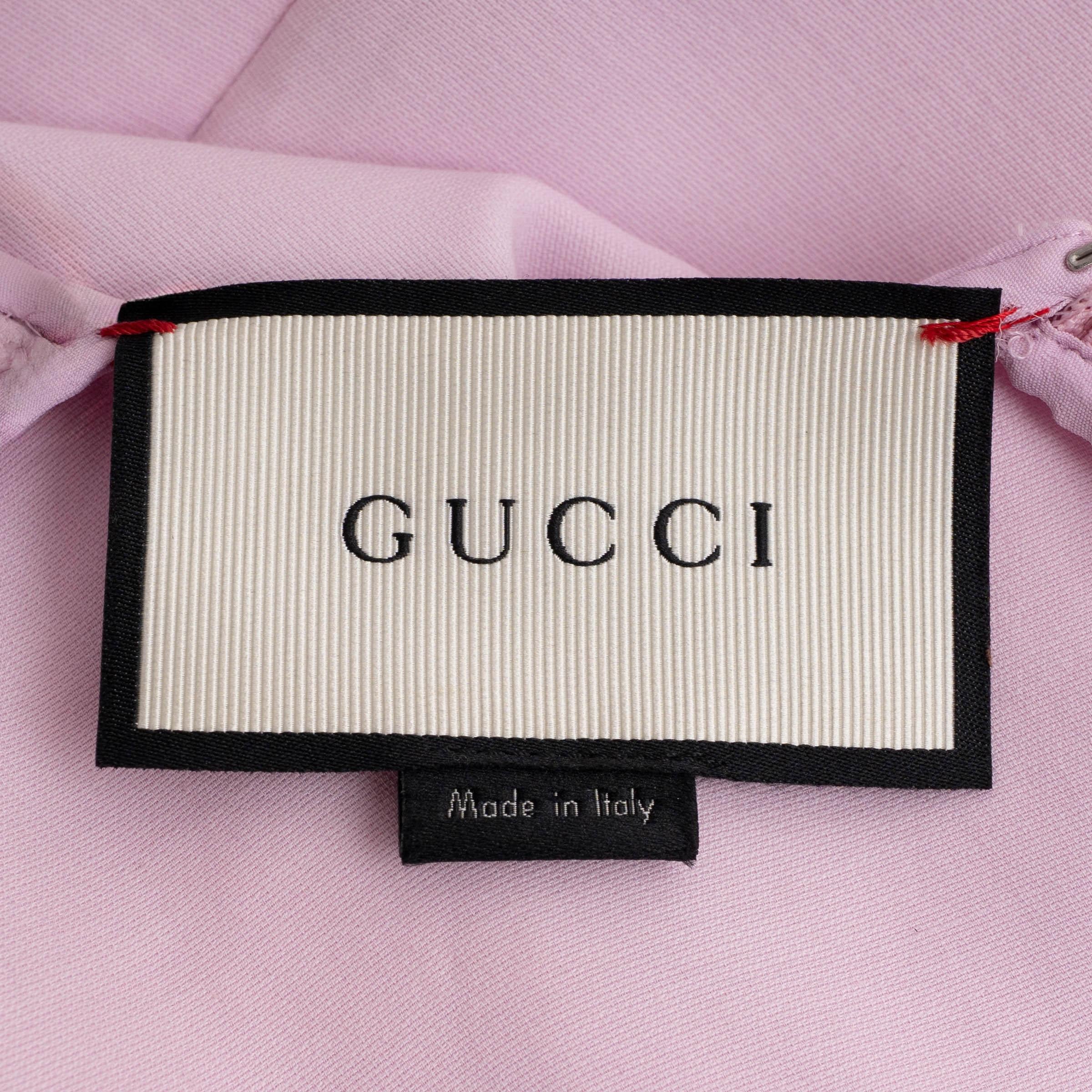 Gucci rose soie et coton 2016 PEARL BUTTONED BIB MINI Robe 40 S en vente 1