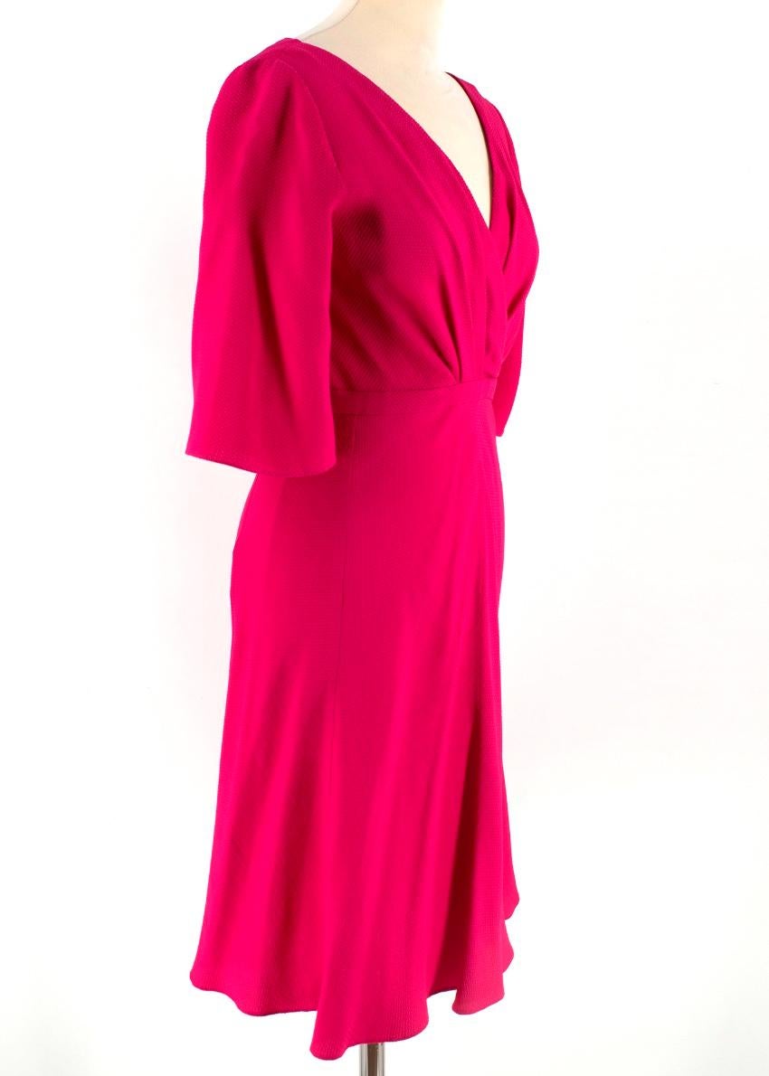 Gucci Pink Silk Midi Dress 

-  Wrap front 
- Flared sleeve 
- Pleated front detail 
- Rounded hemline 
- Hidden back zip

- 100% Silk 
- Dry Clean only 

- Made in Italy 
Measurements are taken laying flat, seam to seam. 

Shoulders: 5cm
Sleeves: