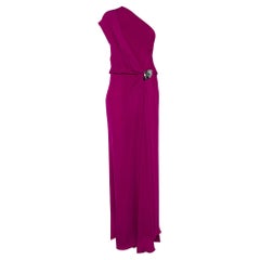 Gucci Pink Silk Embellished Detail Draped One Shoulder Dress S