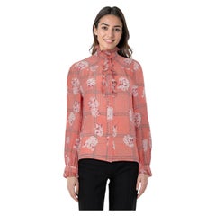 Gucci Pink Silk Floral Ruffle Blouse Size L