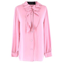 Gucci Pink Silk Ruffled Collar Tie-neck Blouse IT 40