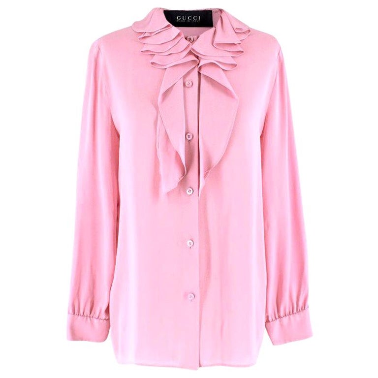 Gucci Pink Silk Ruffled Collar Tie-neck Blouse IT 40 at 1stDibs