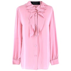 Gucci Pink Silk Ruffled Collar Tie-neck Blouse US 8