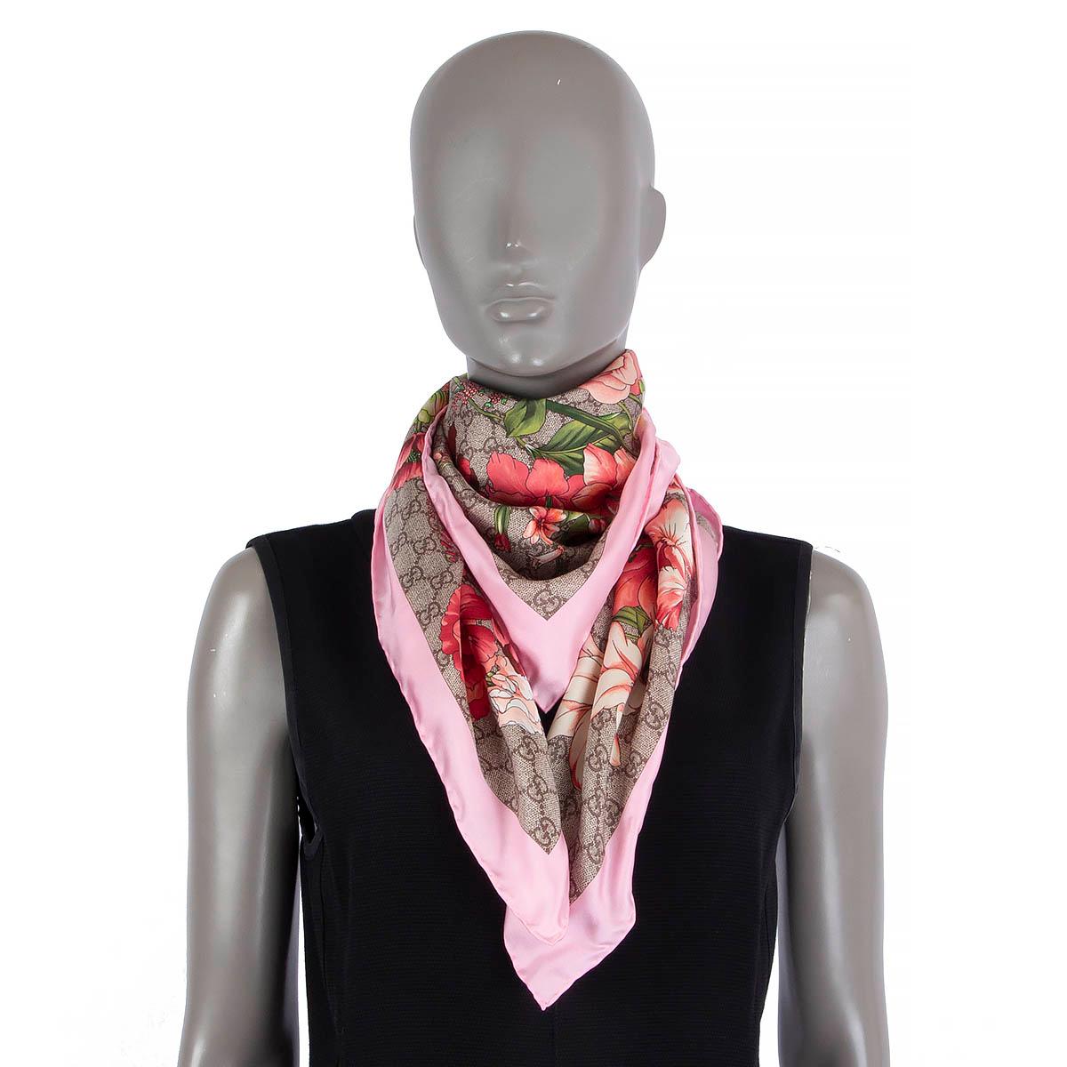 Women's or Men's GUCCI pink silk twill 2019 GG BOUQUET SPRING 90 Scarf For Sale