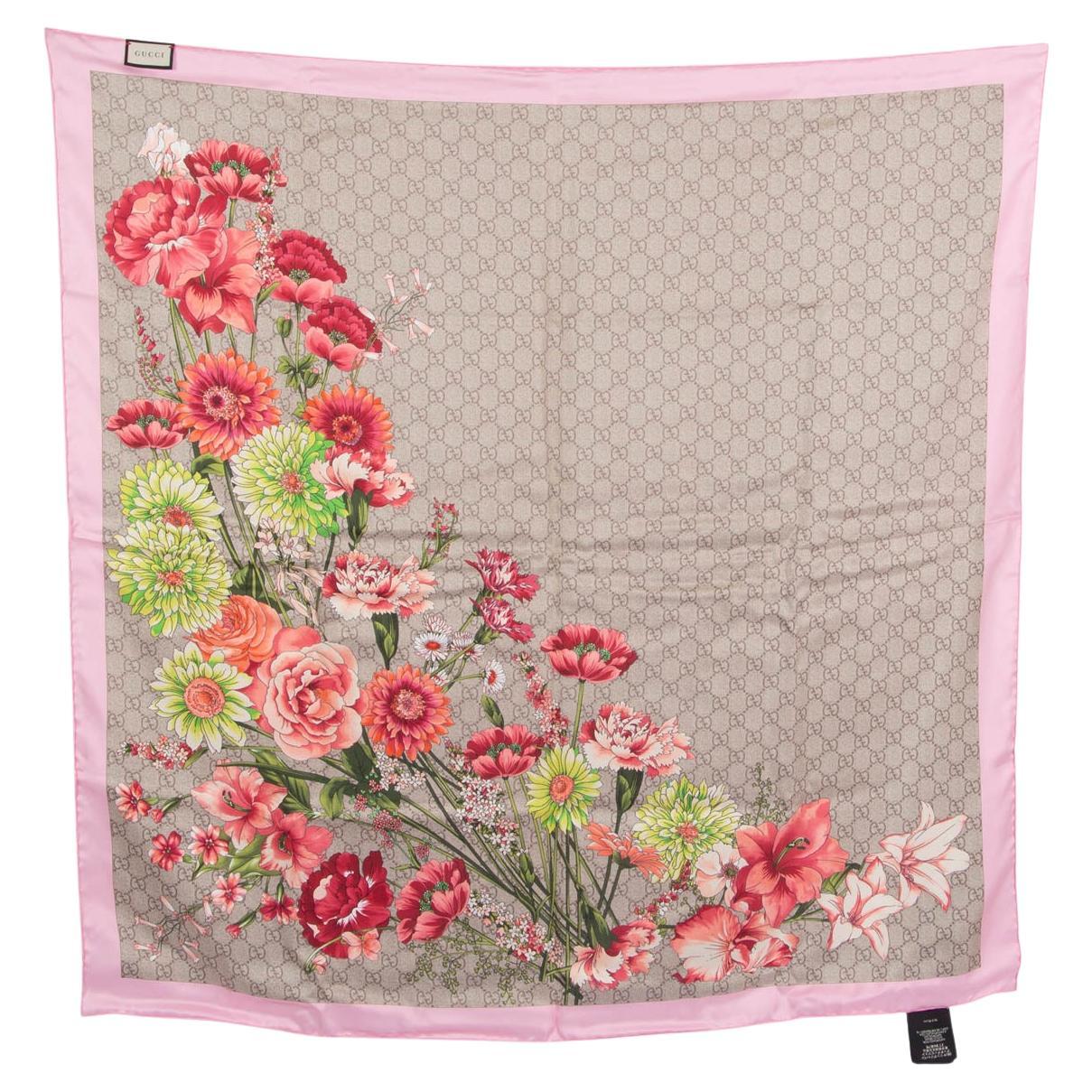 GUCCI pink silk twill 2019 GG BOUQUET SPRING 90 Scarf For Sale