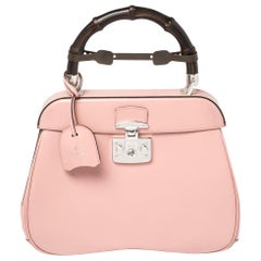 Gucci Pink Smooth Leather Lady Lock Bamboo Top Handle Bag