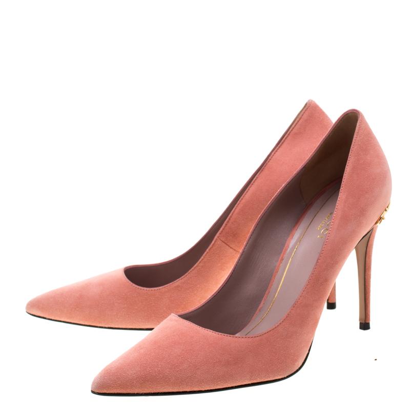 Gucci Pink Suede Adina Horsebit Detail Pointed Toe Pumps Size 38 2