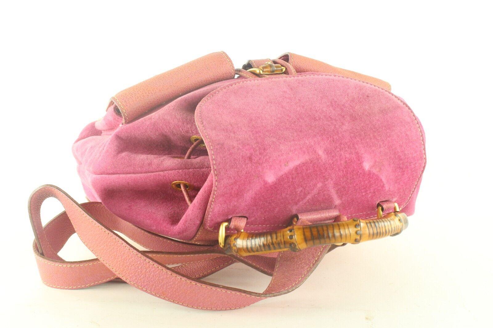 Gucci Pink Suede Bamboo Backpack 2GK1017K In Good Condition In Dix hills, NY