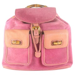 Gucci Pink Suede Bamboo Backpack 2GK1017K