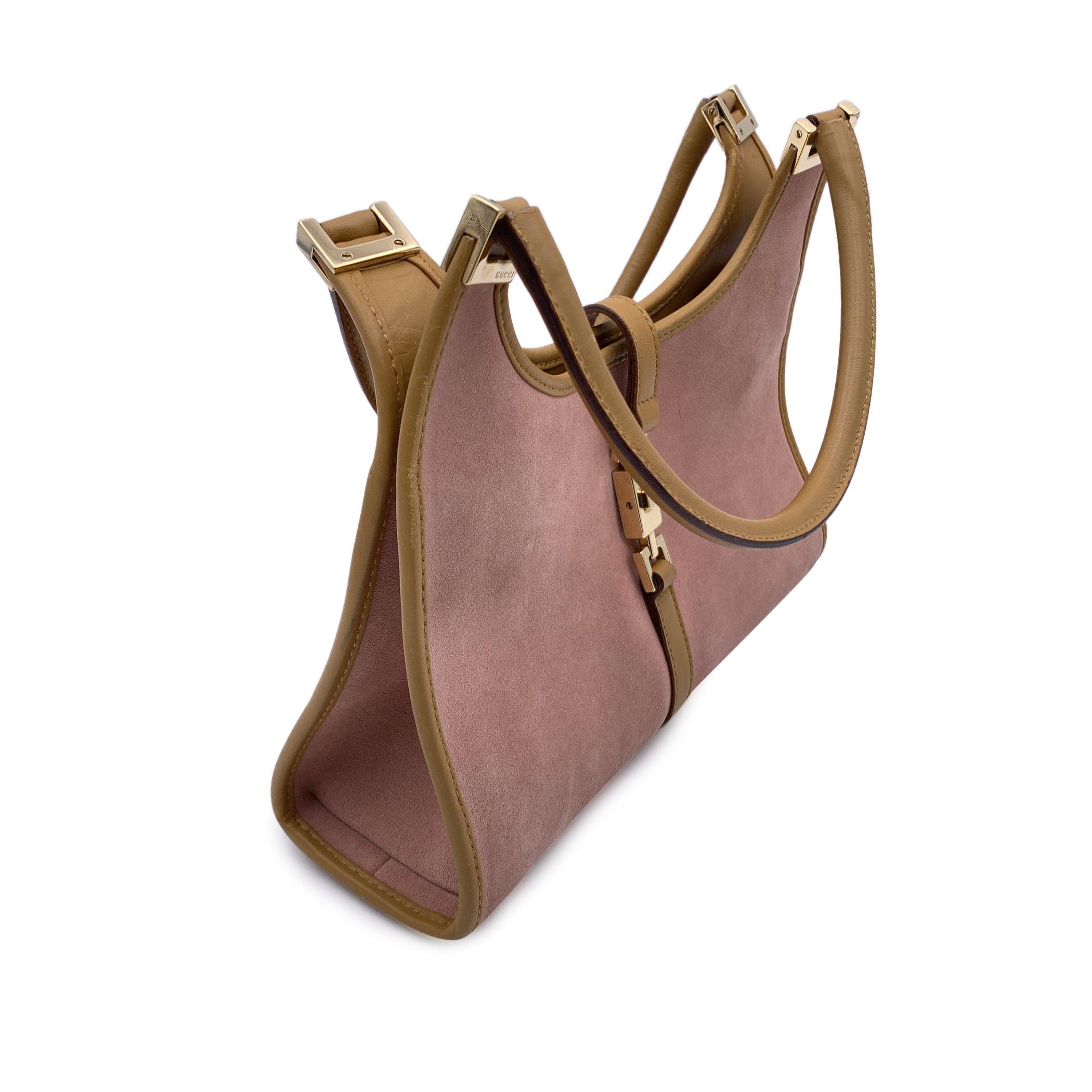 Gucci Pink Suede Beige Leather Jackie Hobo Bag Shoulder Bag In Good Condition In Rome, Rome
