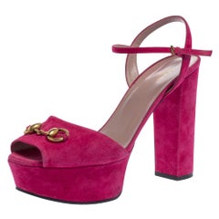 Gucci Pink Suede Claudie Horsebit Sandals Size 41