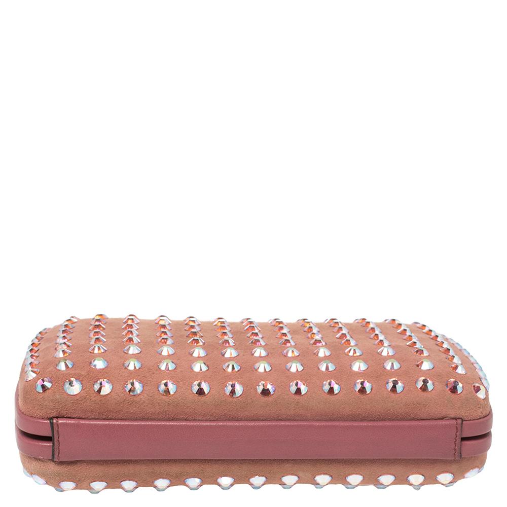 Gucci Pink Suede Crystal Embellished Broadway Clutch In Good Condition In Dubai, Al Qouz 2