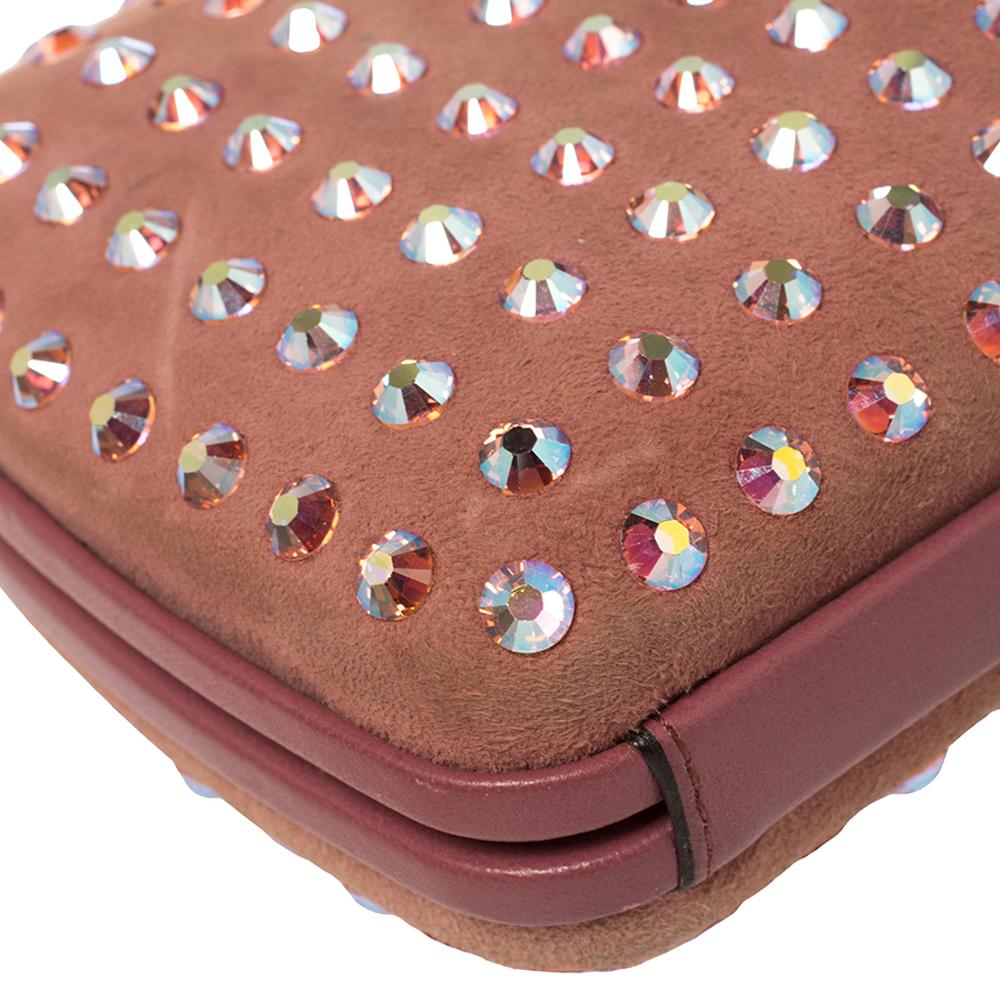 Women's Gucci Pink Suede Crystal Embellished Broadway Clutch