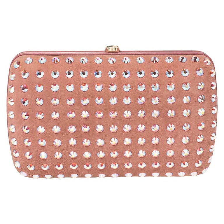Gucci Pink Suede Crystal Embellished Broadway Clutch For Sale at 1stDibs