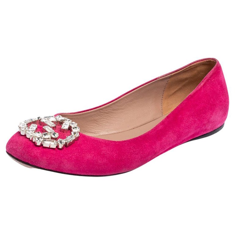 Gucci Pink Suede Crystal Embellishment Ballet Flats Size 36.5 at 1stDibs