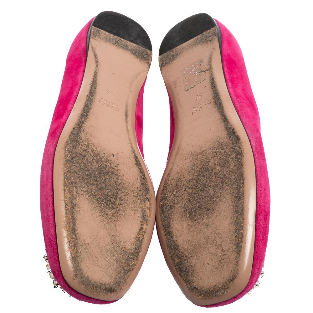 Women's Gucci Pink Suede Crystal GG Ballet Flats Size 38