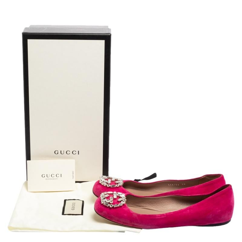 Gucci Pink Suede Crystal GG Ballet Flats Size 38 1