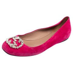 Gucci Pink Suede Crystal GG Ballet Flats Size 38
