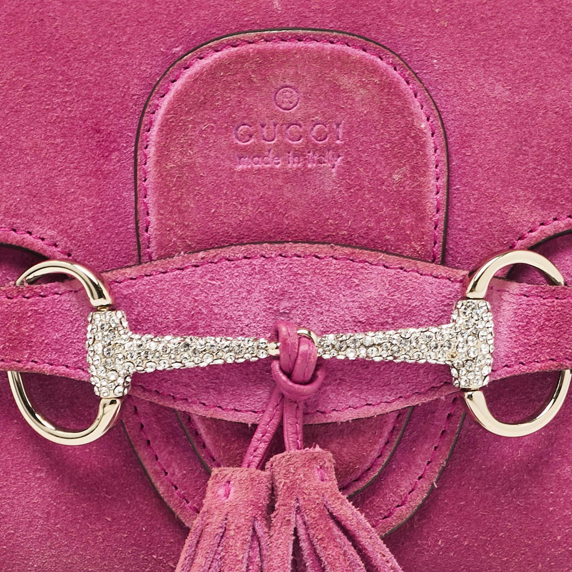 Gucci Pink Suede Crystals Horsebit Broadway Clutch 1