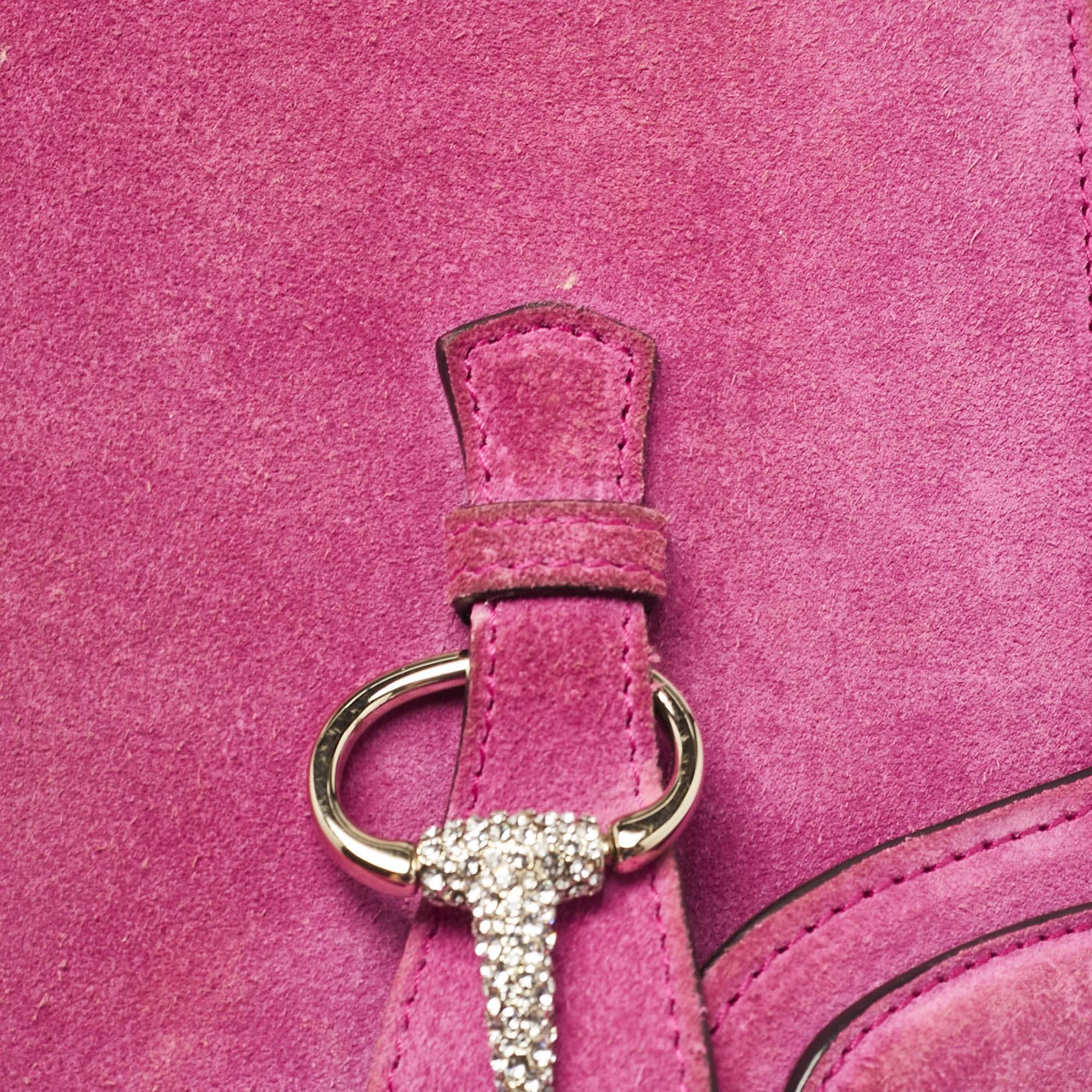 Gucci Pink Suede Crystals Horsebit Broadway Clutch 2