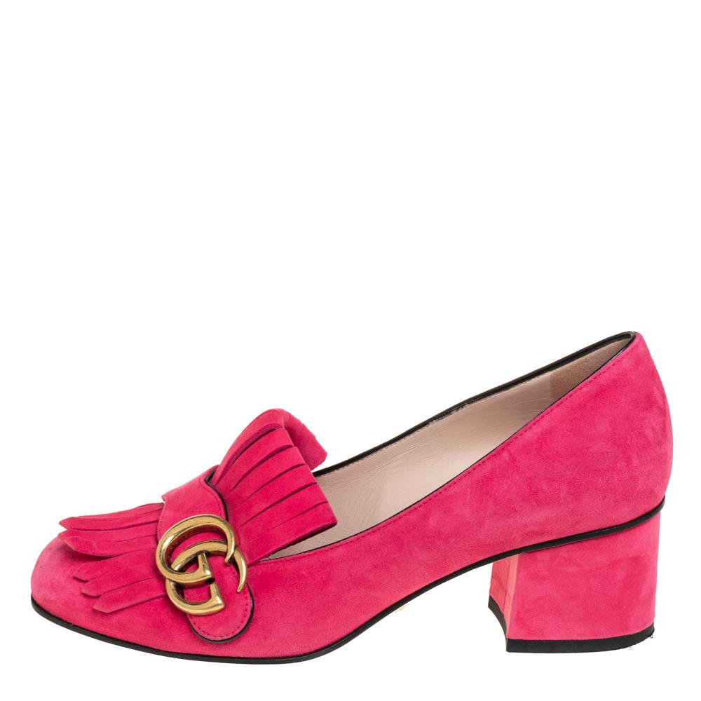 Women's Gucci Pink Suede Double G Loafers Pumps Size 37