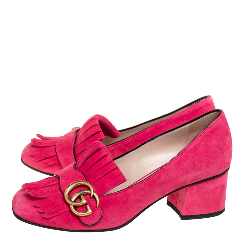 Gucci Pink Suede Double G Loafers Pumps Size 37 2