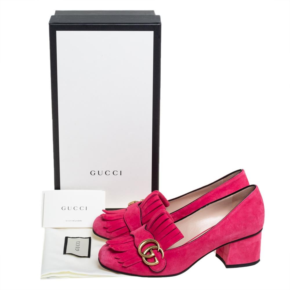 Gucci Pink Suede Double G Loafers Pumps Size 37 3