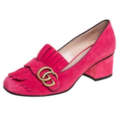 Gucci Pink Suede Double G Loafers Pumps Size 37