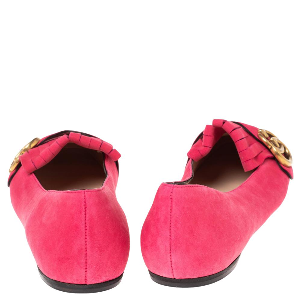 Gucci Pink Suede GG Marmont Fringe Detail Ballet Flats Size 39 In New Condition In Dubai, Al Qouz 2