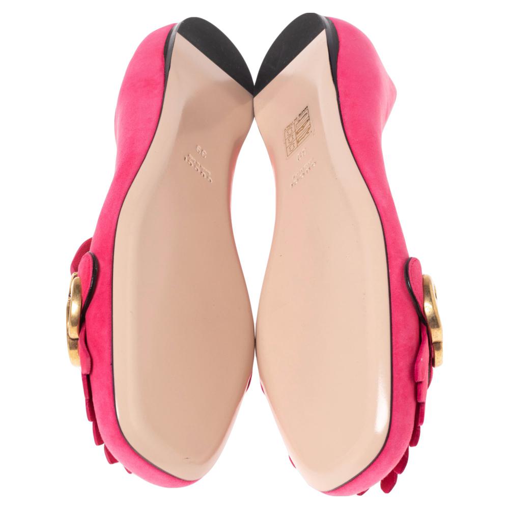 Gucci Pink Suede GG Marmont Fringe Detail Ballet Flats Size 39 1