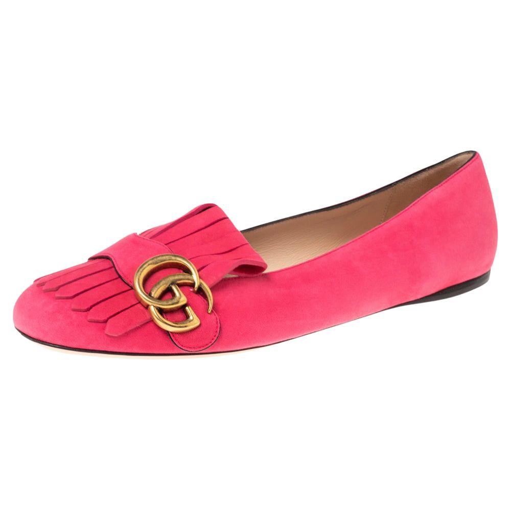 Gucci Pink Suede GG Marmont Fringe Detail Ballet Flats Size 39