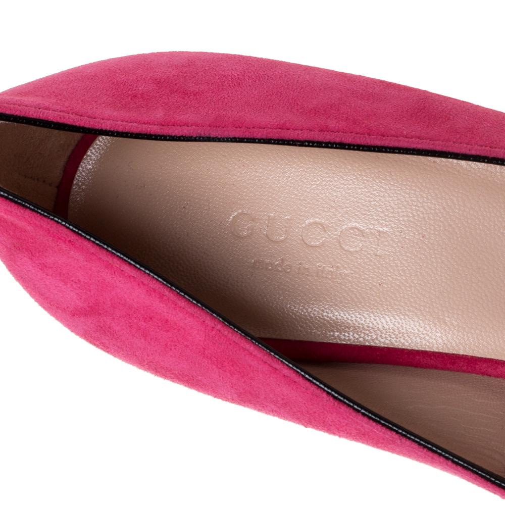 Gucci Pink Suede GG Marmont Fringe Detail Square Toe Block Heel Pumps Size 36 In New Condition In Dubai, Al Qouz 2