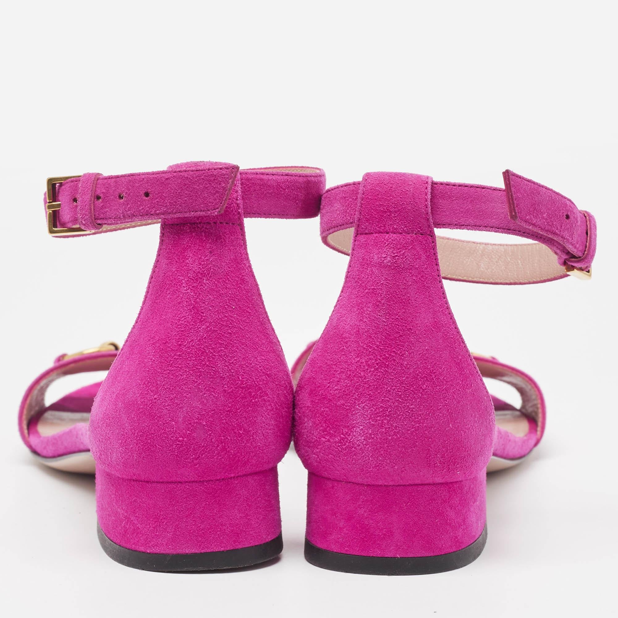 Gucci Pink Suede Horsebit Ankle Strap Sandals Size 36 1