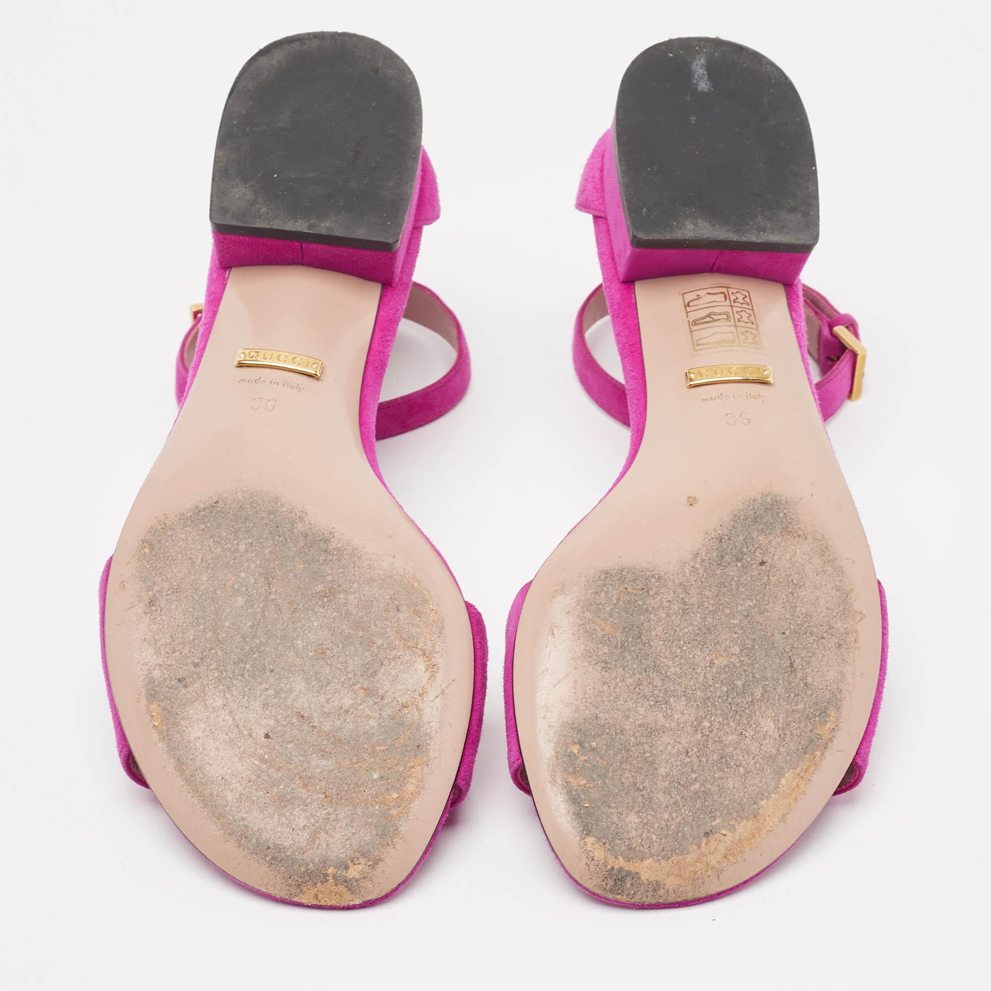Gucci Pink Suede Horsebit Ankle Strap Sandals Size 36 2