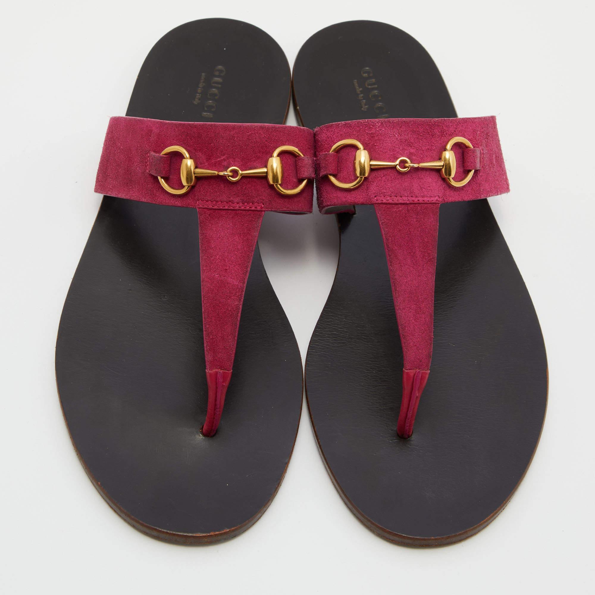 Women's or Men's Gucci Pink Suede Horsebit Thong Flat Sandals Size 39