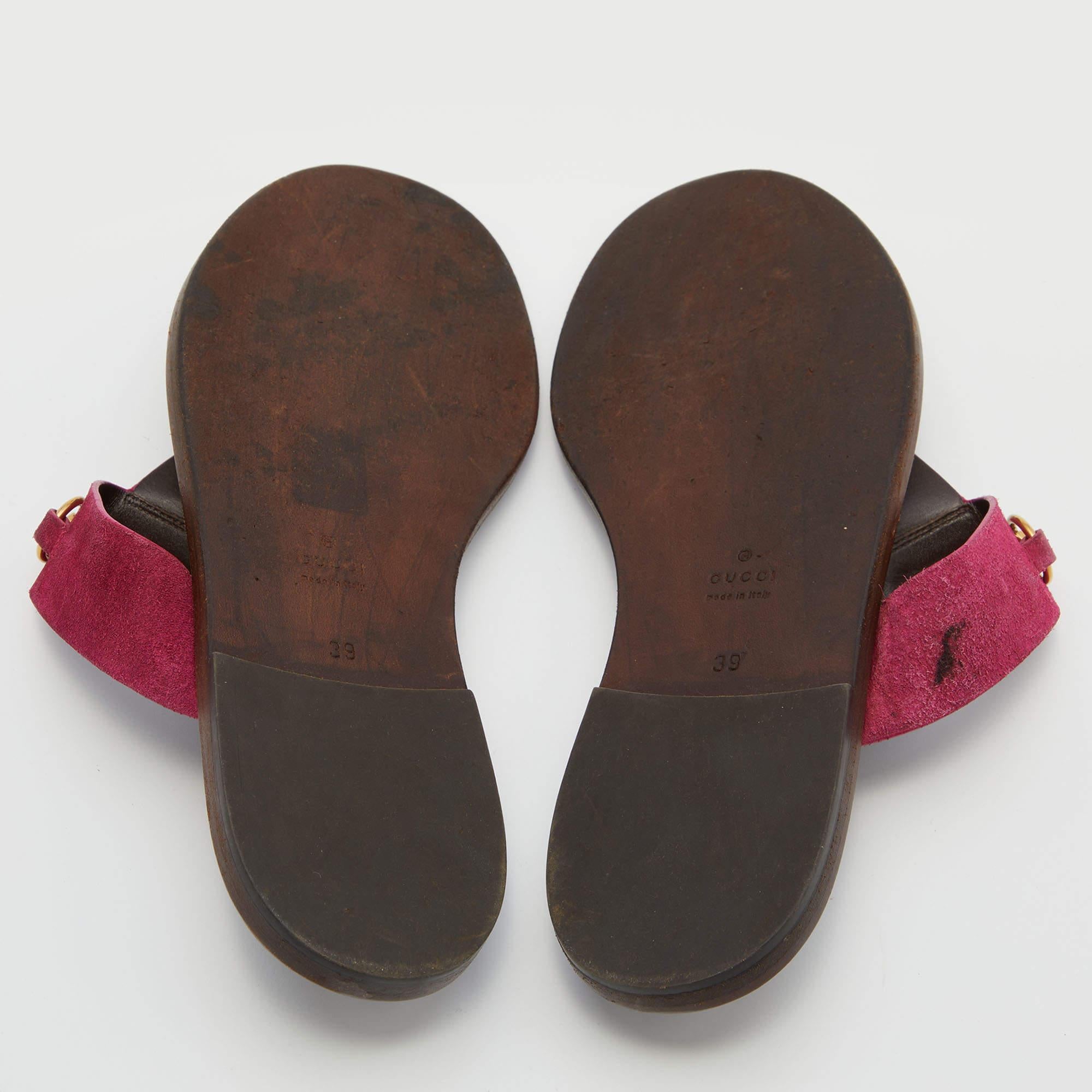 Gucci Pink Suede Horsebit Thong Flat Sandals Size 39 2