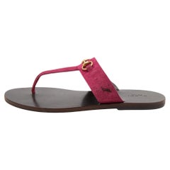 Gucci Pink Suede Horsebit Thong Flat Sandals Size 39