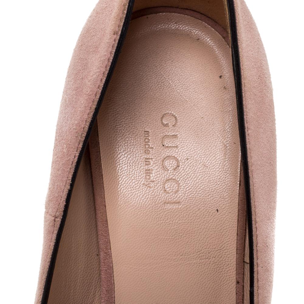 Women's Gucci Pink Suede Leather Fringe Detail GG Marmont Block Heel Pumps Size 36