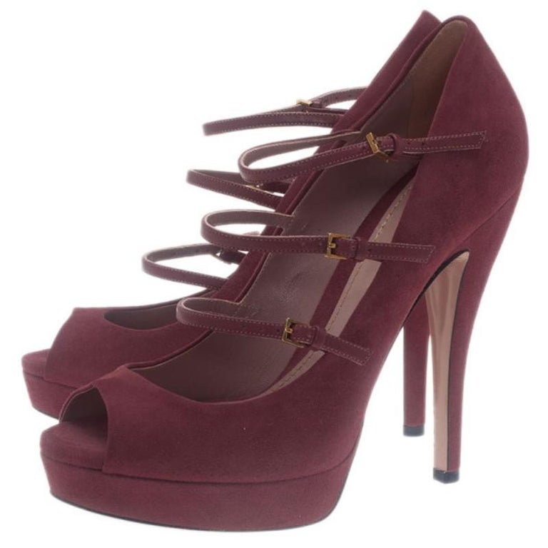 Gucci Pink Suede Lisbeth Multi Strap Platform Pumps Size