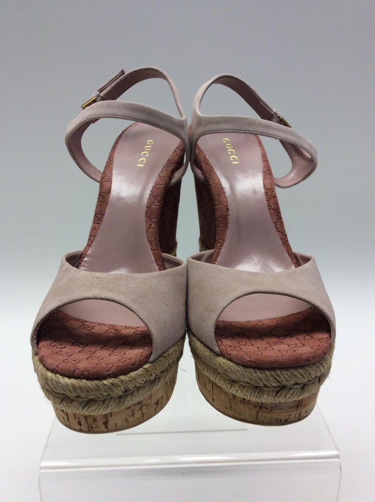 Gucci Pink Suede Monogram Wedges For Sale at 1stDibs