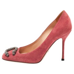 Gucci Pink Suede Square Toe Dionysus Pumps Size 38