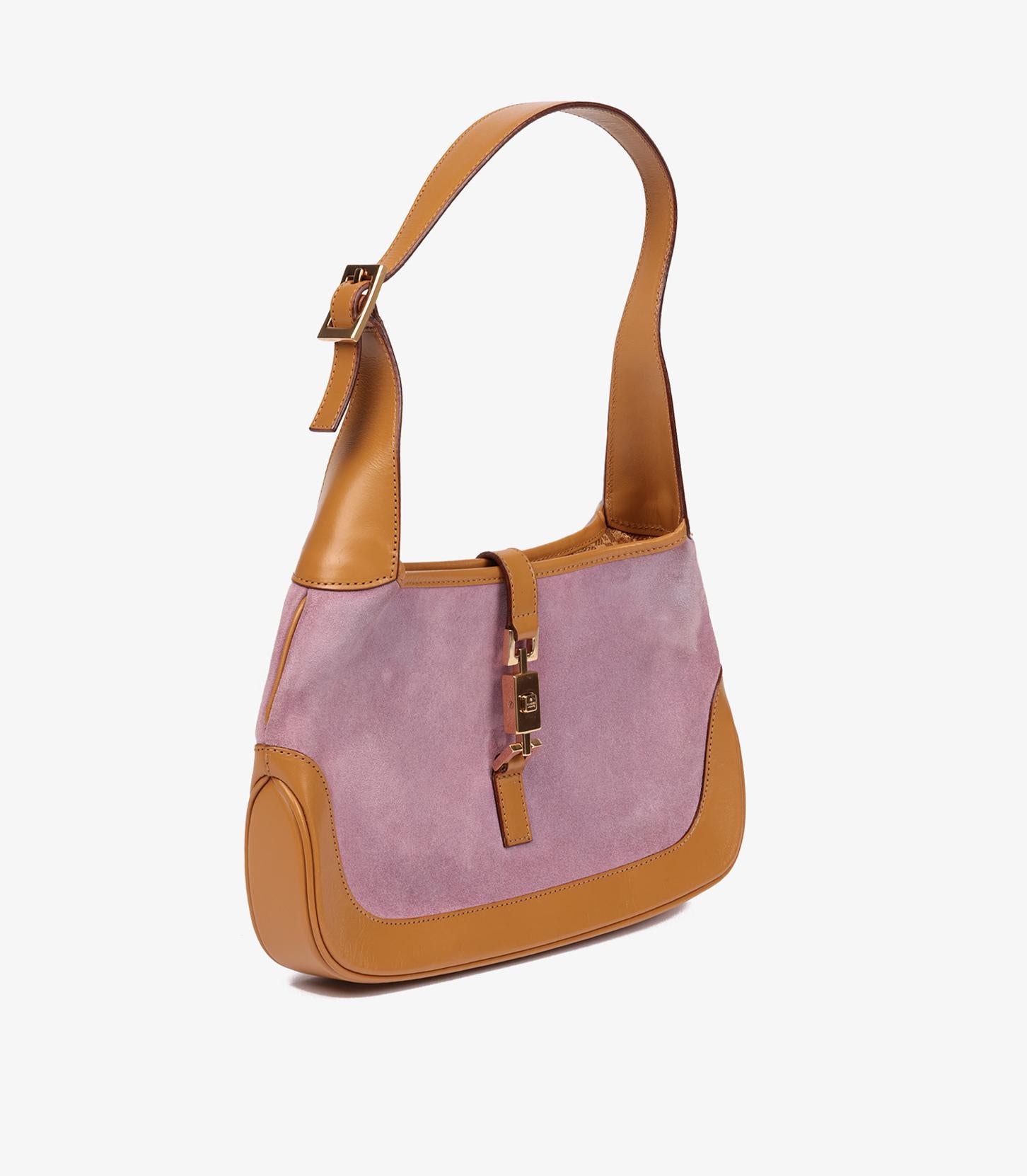 Brown Gucci Pink Suede & Yellow Smooth Leather Vintage Small Jackie