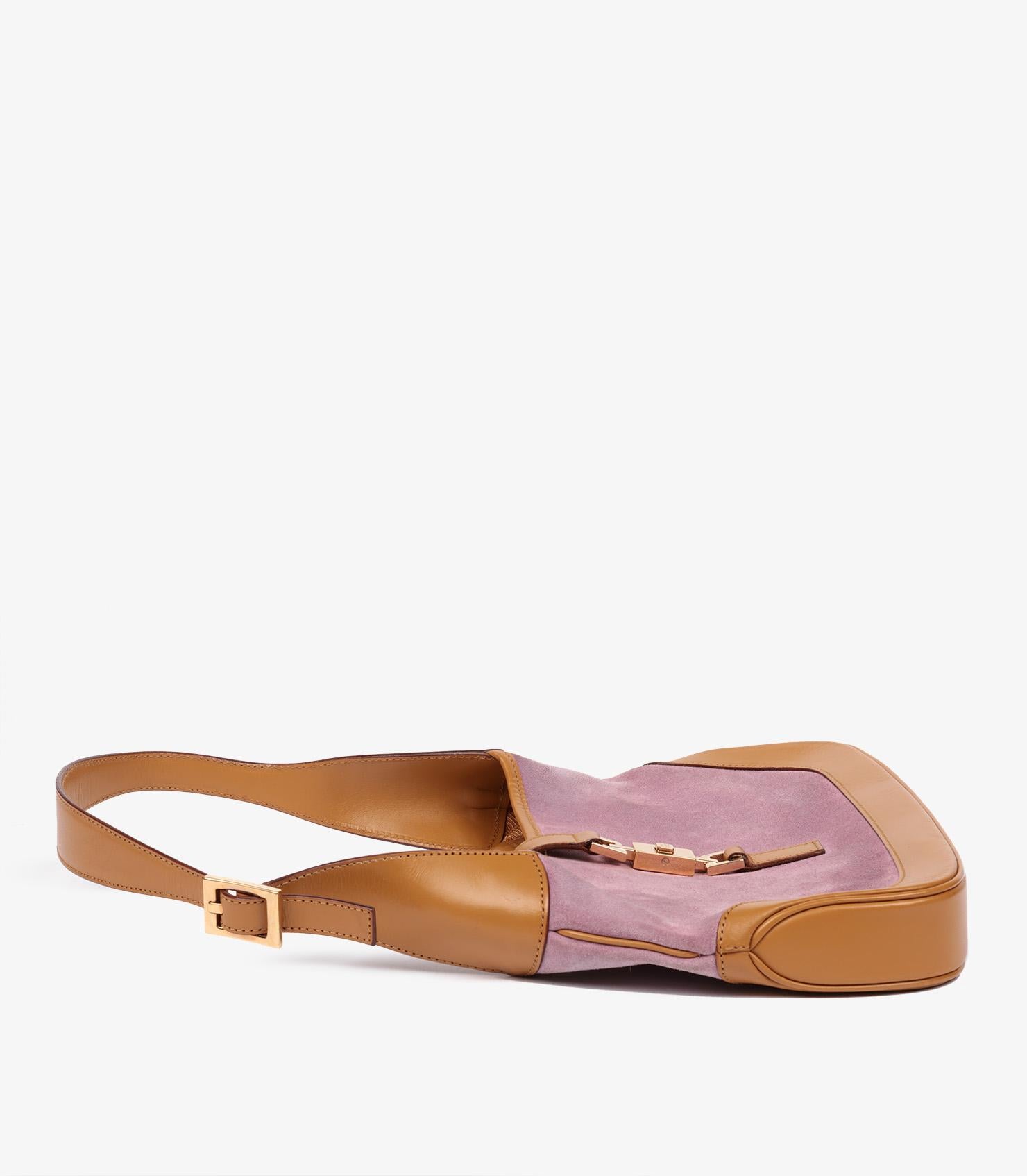 Gucci Pink Suede & Yellow Smooth Leather Vintage Small Jackie In Excellent Condition In Bishop's Stortford, Hertfordshire
