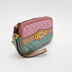 Gucci Pink Teal Mini Metallic Laminated Trapuntata Leather Horsebit Clutch Pouch